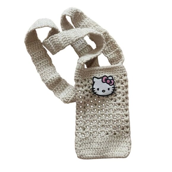 Hello Kitty Beige Crochet Crossbody Bag With Long Strap - Picture 6 of 8